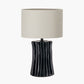 Devony Black Pleated Ceramic Table Lamp Base with Lino 35cm Grey Self Lined Linen Cylinder Lampshade