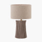 Devony Taupe Pleated Ceramic Table Lamp Base with Rouen 35cm Taupe Boucle Cylinder Lampshade