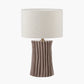 Devony Taupe Pleated Ceramic Table Lamp Base with Rouen 35cm White Boucle Cylinder Lampshade
