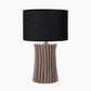 Devony Taupe Pleated Ceramic Table Lamp Base with Lino 35cm Black Self Lined Linen Cylinder Lampshade