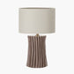 Devony Taupe Pleated Ceramic Table Lamp Base with Lino 35cm Grey Self Lined Linen Cylinder Lampshade
