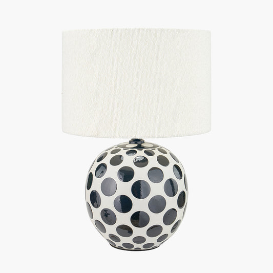 Larisa Black Polka Dot Ceramic Table Lamp Base with Rouen 35cm White Boucle Cylinder Lampshade
