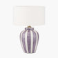 Priscilla Lilac Stripped Ceramic Table Lamp Base with Henry 30cm White Handloom Cylinder Lampshade