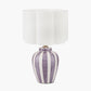 Priscilla Lilac Stripped Ceramic Table Lamp Base with Bloom 35cm White Handloom Scalloped Cylinder Lampshade