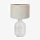 Tania Grey and White Pattern Ceramic Table Lamp Base with Lino 35cm Grey Self Lined Linen Cylinder Lampshade
