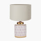 Thea Lillac and Gold Leaf Ceramic Table Lamp Base with Lino 35cm Grey Self Lined Linen Cylinder Lampshade