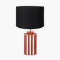 Raya Cinnamon and White Hand Painted Metal Table Lamp Base with Lino 40cm Black Self Lined Linen Cylinder Lampshade