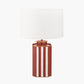 Raya Cinnamon and White Hand Painted Metal Table Lamp Base with Lino 40cm White Self Lined Linen Cylinder Lampshade