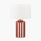Raya Cinnamon and White Hand Painted Metal Table Lamp Base with Lino 40cm White Self Lined Linen Cylinder Lampshade