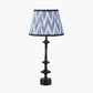 Emilio Matt Black Candlestick Table Lamp Base with Kamilah 40cm Blue Chevron Patterned Mushroom Pleat Tapered Lamp Shade