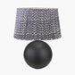 Benio Matt Black Metal Spherical Table Lamp Base with Vienna 35cm Blue Chevron Mushroom Pleat Lampshade