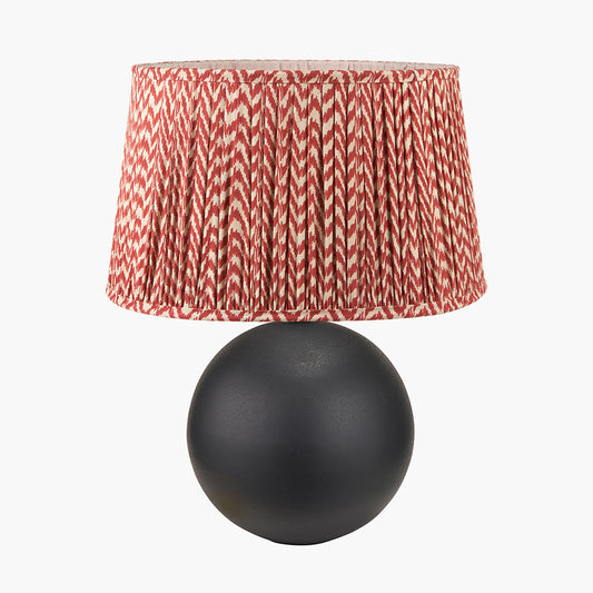Benio Matt Black Metal Spherical Table Lamp Base with Vienna 35cm Red Chevron Mushroom Pleat Lampshade