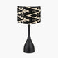 Llora Matt Black Metal Curved Table Lamp Base with Lars 35cm Black Ikat Patterned Cylinder Lampshade