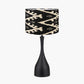 Llora Matt Black Metal Curved Table Lamp Base with Lars 35cm Black Ikat Patterned Cylinder Lampshade