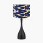 Llora Matt Black Metal Curved Table Lamp Base with Lars 35cm Ocean Blue Ikat Patterned Cylinder Lampshade