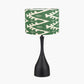 Llora Matt Black Metal Curved Table Lamp Base with Lars 35cm Racing Green Ikat Patterned Cylinder Lampshade