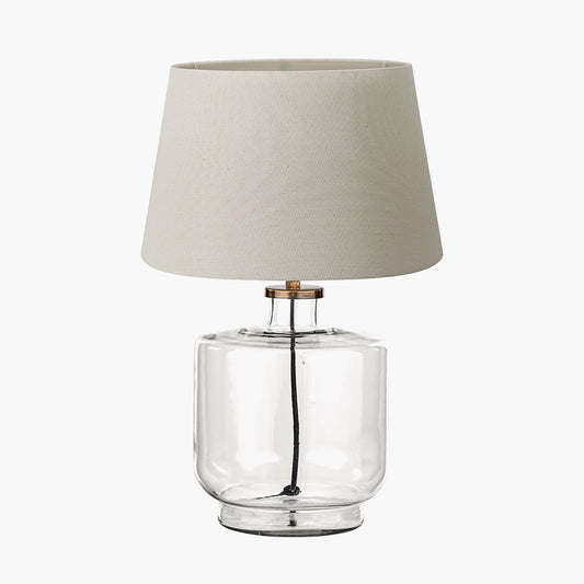 Josie Clear Glass and Antique Brass Metal Table Lamp Base with Coast 35cm Cream Calico Tapered Lampshade