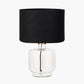 Josie Clear Glass and Antique Brass Metal Table Lamp Base with Lino 30cm Black Self Lined Linen Cylinder Lampshade