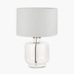 Josie Clear Glass and Antique Brass Metal Table Lamp Base with Lino 30cm White Self Lined Linen Cylinder Lampshade