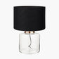 Josie Clear Glass and Antique Brass Metal Large Table Lamp Base with Lino 45cm Black Self Lined Linen Cylinder Lampshade