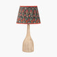 Corella Natural Mango Wood Curved Table Lamp Base with Floressa 40cm Red Floral Patterned Mushroom Pleat Tapered Lamp Shade