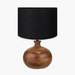 Kiah Brown Oiled Finish Mango Wood Round Table Lamp Base with Lino 40cm Black Self Lined Linen Cylinder Lampshade
