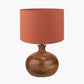 Kiah Brown Oiled Finish Mango Wood Round Table Lamp Base with Lino 40cm Cinnamon Self Lined Linen Cylinder Lampshade