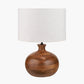 Kiah Brown Oiled Finish Mango Wood Round Table Lamp Base with Lino 40cm White Self Lined Linen Cylinder Lampshade