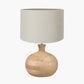Kiah Natural Mango Wood Round Table Lamp Base with Lino 40cm Grey Self Lined Linen Cylinder Lampshade