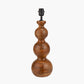 Nyari Brown Oiled Finish Mango Wood 3 Ball Design Table Lamp Base with Izara 40cm Cinnamon Ikat Patterned Mushroom Pleat Tapered Lampshade
