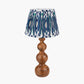 Nyari Brown Oiled Finish Mango Wood 3 Ball Design Table Lamp Base with Izara 40cm Ocean Blue Ikat Patterned Mushroom Pleat Tapered Lampshade