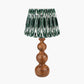 Nyari Brown Oiled Finish Mango Wood 3 Ball Design Table Lamp Base with Izara 40cm Racing Green Ikat Patterned Mushroom Pleat Tapered Lampshade