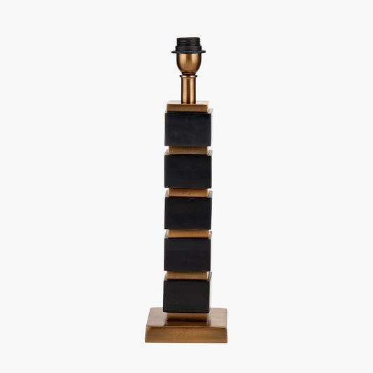 Maximo Matt Black and Antique Brass Cube Design Table Lamp Base with Harry 35cm Ivory Cotton Mix Cylinder Lampshade