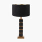 Maximo Matt Black and Antique Brass Cube Design Table Lamp Base with Stellan 35cm Black Slubbed Silk Mix Gold Lined Cylinder Lampshade