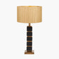 Maximo Matt Black and Antique Brass Cube Design Table Lamp Base with Stellan 35cm Gold Slubbed Silk Mix Gold Lined Cylinder Lampshade