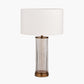 Ciara Clear Glass and Antique Brass Metal Table Lamp Base with Henry 35cm White Handloom Cylinder Lampshade