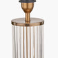 Ciara Clear Glass and Antique Brass Metal Table Lamp Base with Stellan 35cm Black Slubbed Silk Mix Gold Lined Cylinder Lampshade