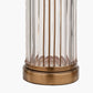 Ciara Clear Glass and Antique Brass Metal Table Lamp Base with Stellan 35cm Black Slubbed Silk Mix Gold Lined Cylinder Lampshade