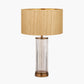 Ciara Clear Glass and Antique Brass Metal Table Lamp Base with Stellan 35cm Gold Slubbed Silk Mix Gold Lined Cylinder Lampshade