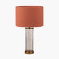 Ciara Clear Glass and Antique Brass Metal Table Lamp Base with Lino 35cm Cinnamon Self Lined Linen Cylinder Lampshade
