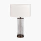 Ciara Clear Glass and Antique Bronze Metal Table Lamp Base with Henry 35cm White Handloom Cylinder Lampshade