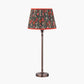 Piero Antique Bronze Metal Candlestick Table Lamp Base with Floressa 35cm Red Floral Patterned Mushroom Pleat Tapered Lamp Shade