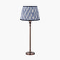 Piero Antique Bronze Metal Candlestick Table Lamp Base with Kamilah 35cm Blue Chevron Patterned Mushroom Pleat Tapered Lamp Shade