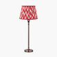 Piero Antique Bronze Metal Candlestick Table Lamp Base with Kamilah 35cm Red Chevron Patterned Mushroom Pleat Tapered Lamp Shade