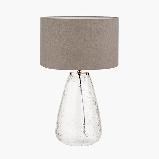 Elysia Bubble Glass and Silver Metal Table Lamp Base with Edward 40cm Natural Linen Cylinder Lampshade