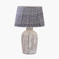 Ambrosia Natural Grooved Stoneware Table Lamp Base with Vienna 35cm Blue Chevron Mushroom Pleat Lampshade