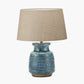 Theano Dot Design Blue Glaze Table Lamp Base with Milos 30cm Natural Linen Tapered Lampshade
