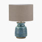 Theano Dot Design Blue Glaze Table Lamp Base with Edward 30cm Natural Linen Cylinder Lampshade