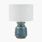 Theano Dot Design Blue Glaze Table Lamp Base with Lino 30cm White Self Lined Linen Cylinder Lampshade