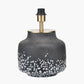 Etna Black and White Glass Table Lamp Base with Bloom 40cm White Handloom Scalloped Cylinder Lampshade
